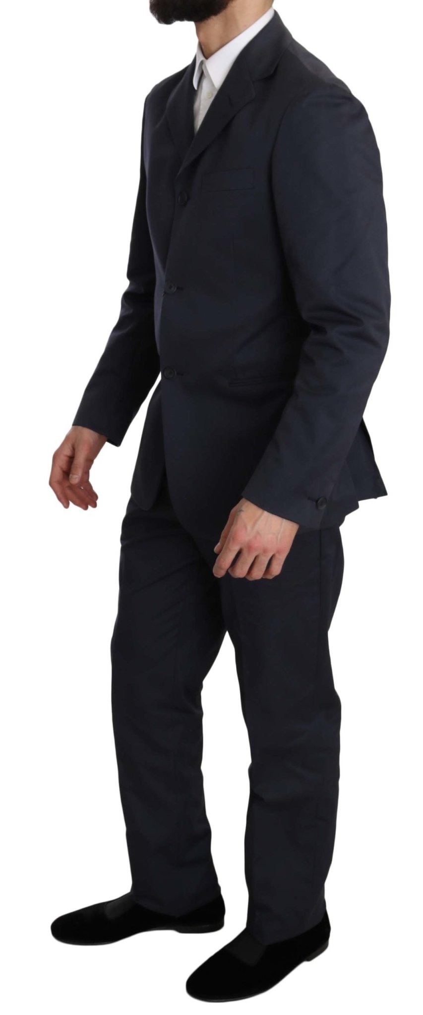 Romeo Gigli Two Piece 3 Button Cotton Blue Solid Suit - Fizigo